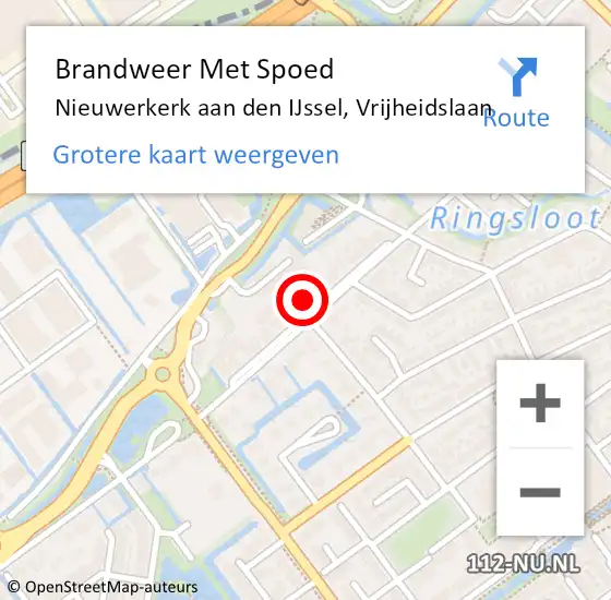 Locatie op kaart van de 112 melding: Brandweer Met Spoed Naar Nieuwerkerk aan den IJssel, Vrijheidslaan op 6 februari 2022 11:33