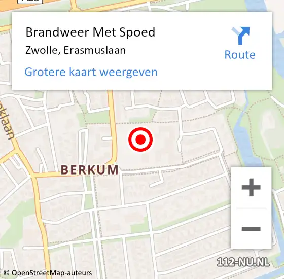 Locatie op kaart van de 112 melding: Brandweer Met Spoed Naar Zwolle, Erasmuslaan op 6 februari 2022 11:43