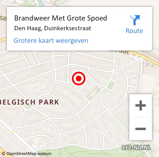 Locatie op kaart van de 112 melding: Brandweer Met Grote Spoed Naar Den Haag, Duinkerksestraat op 6 februari 2022 11:43