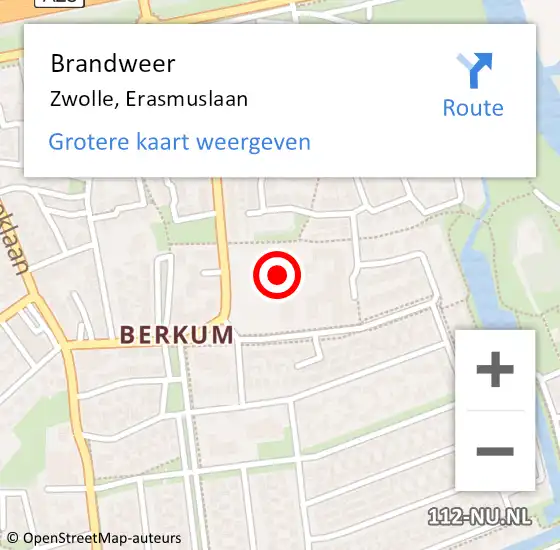 Locatie op kaart van de 112 melding: Brandweer Zwolle, Erasmuslaan op 6 februari 2022 11:44