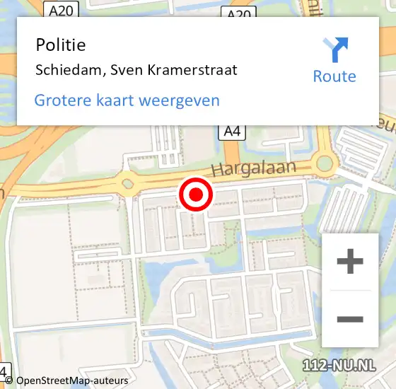 Locatie op kaart van de 112 melding: Politie Schiedam, Sven Kramerstraat op 6 februari 2022 12:02