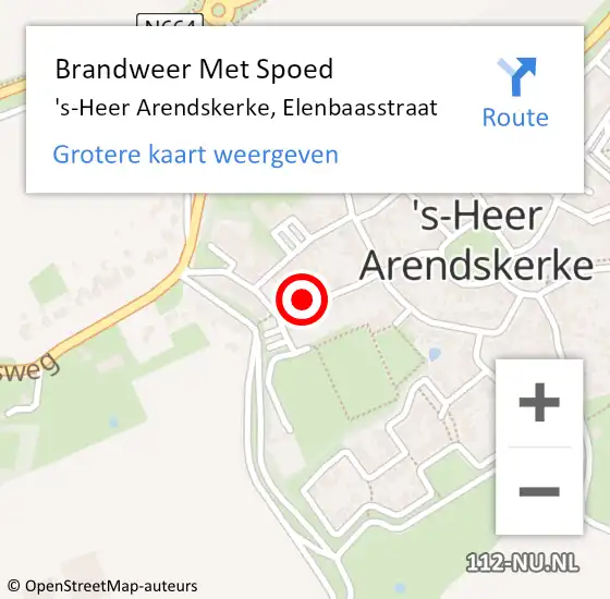 Locatie op kaart van de 112 melding: Brandweer Met Spoed Naar 's-Heer Arendskerke, Elenbaasstraat op 6 februari 2022 12:12
