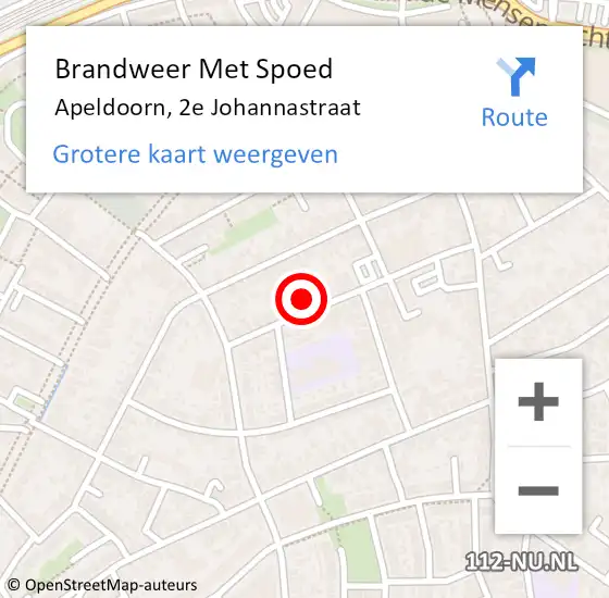 Locatie op kaart van de 112 melding: Brandweer Met Spoed Naar Apeldoorn, 2e Johannastraat op 6 februari 2022 12:29