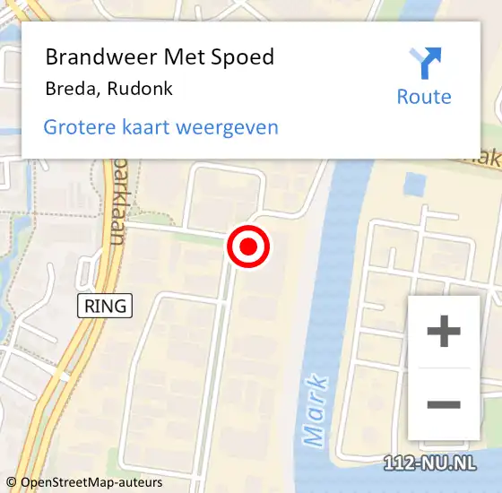 Locatie op kaart van de 112 melding: Brandweer Met Spoed Naar Breda, Rudonk op 6 februari 2022 12:32