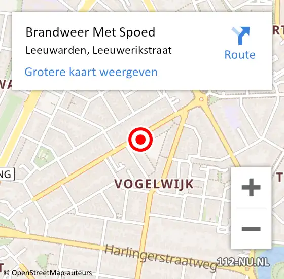 Locatie op kaart van de 112 melding: Brandweer Met Spoed Naar Leeuwarden, Leeuwerikstraat op 6 februari 2022 12:43