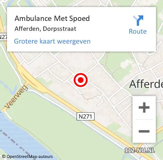 Locatie op kaart van de 112 melding: Ambulance Met Spoed Naar Afferden, Dorpsstraat op 6 februari 2022 12:45