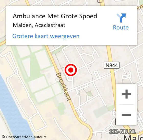 Locatie op kaart van de 112 melding: Ambulance Met Grote Spoed Naar Malden, Acaciastraat op 6 februari 2022 12:47