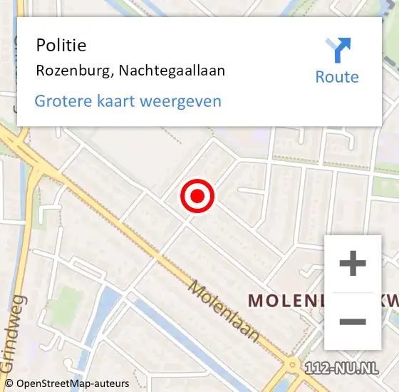 Locatie op kaart van de 112 melding: Politie Rozenburg, Nachtegaallaan op 6 februari 2022 12:52