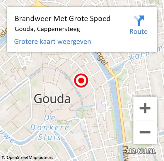 Locatie op kaart van de 112 melding: Brandweer Met Grote Spoed Naar Gouda, Cappenersteeg op 6 februari 2022 13:14