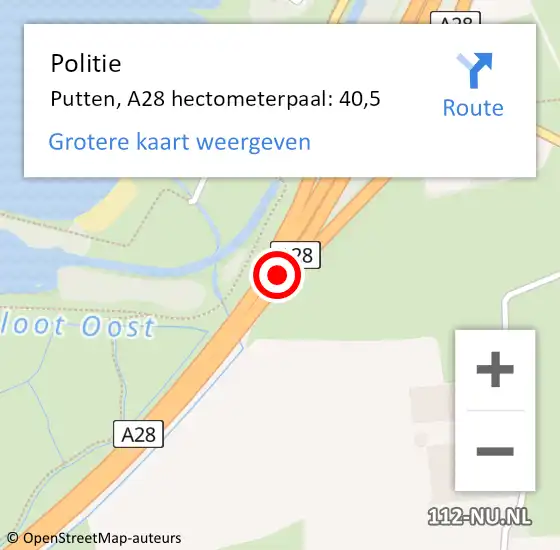 Locatie op kaart van de 112 melding: Politie Putten, A28 hectometerpaal: 40,5 op 6 februari 2022 13:17