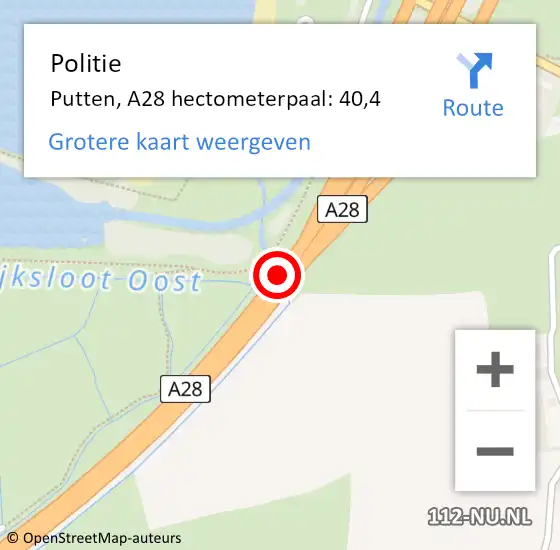 Locatie op kaart van de 112 melding: Politie Putten, A28 hectometerpaal: 40,4 op 6 februari 2022 13:17