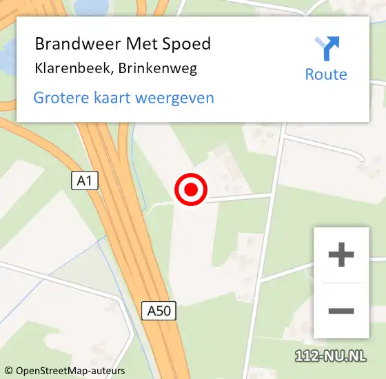 Locatie op kaart van de 112 melding: Brandweer Met Spoed Naar Klarenbeek, Brinkenweg op 6 februari 2022 13:20