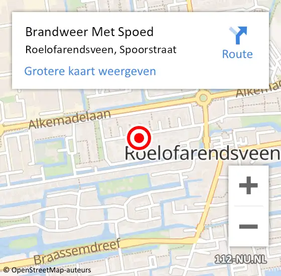 Locatie op kaart van de 112 melding: Brandweer Met Spoed Naar Roelofarendsveen, Spoorstraat op 7 juli 2014 14:27