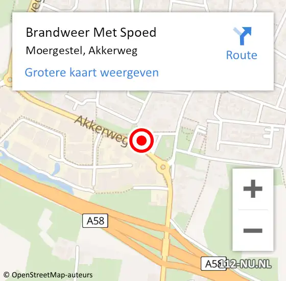 Locatie op kaart van de 112 melding: Brandweer Met Spoed Naar Moergestel, Akkerweg op 6 februari 2022 13:57