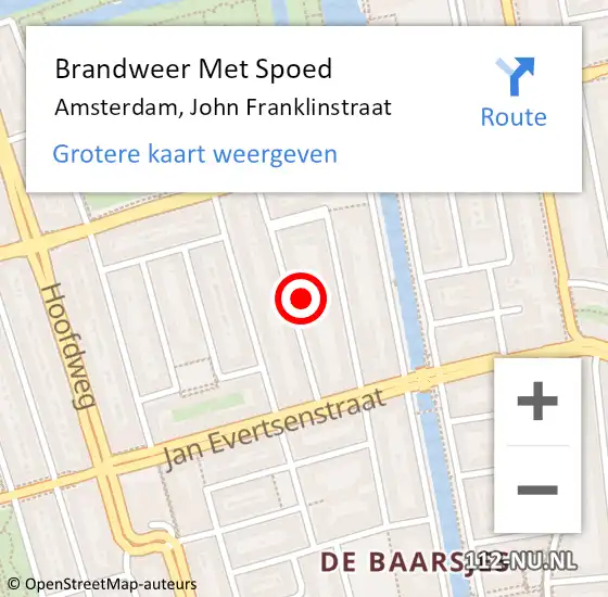 Locatie op kaart van de 112 melding: Brandweer Met Spoed Naar Amsterdam, John Franklinstraat op 6 februari 2022 14:27
