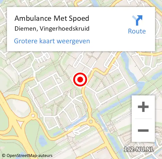 Locatie op kaart van de 112 melding: Ambulance Met Spoed Naar Diemen, Vingerhoedskruid op 6 februari 2022 14:28