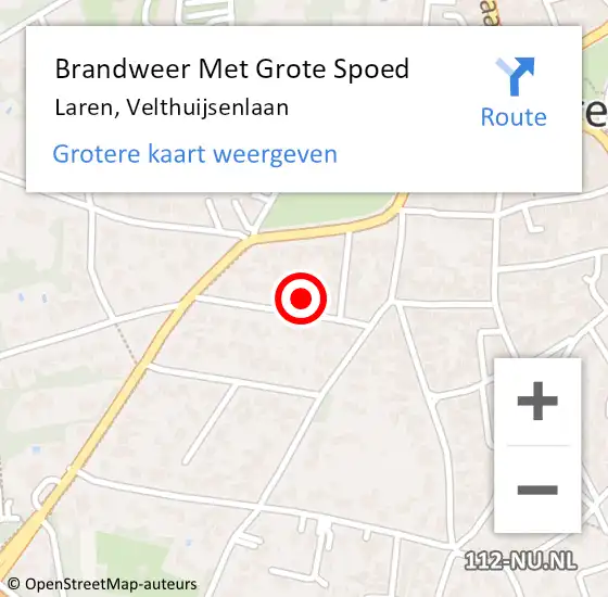 Locatie op kaart van de 112 melding: Brandweer Met Grote Spoed Naar Laren, Velthuijsenlaan op 6 februari 2022 14:52