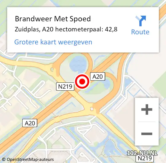 Locatie op kaart van de 112 melding: Brandweer Met Spoed Naar Zuidplas, A20 hectometerpaal: 42,8 op 6 februari 2022 14:52