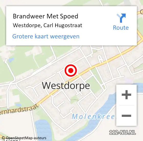 Locatie op kaart van de 112 melding: Brandweer Met Spoed Naar Westdorpe, Carl Hugostraat op 6 februari 2022 15:01