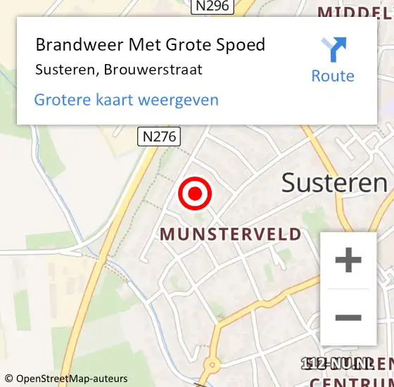 Locatie op kaart van de 112 melding: Brandweer Met Grote Spoed Naar Susteren, Brouwerstraat op 6 februari 2022 15:29