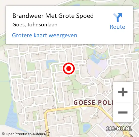 Locatie op kaart van de 112 melding: Brandweer Met Grote Spoed Naar Goes, Johnsonlaan op 6 februari 2022 15:54