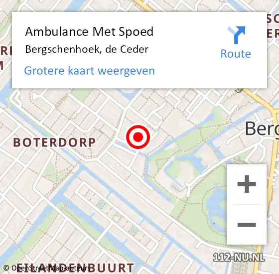 Locatie op kaart van de 112 melding: Ambulance Met Spoed Naar Bergschenhoek, de Ceder op 6 februari 2022 16:29