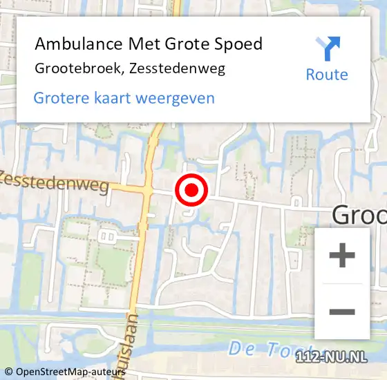 Locatie op kaart van de 112 melding: Ambulance Met Grote Spoed Naar Grootebroek, Zesstedenweg op 6 februari 2022 16:37