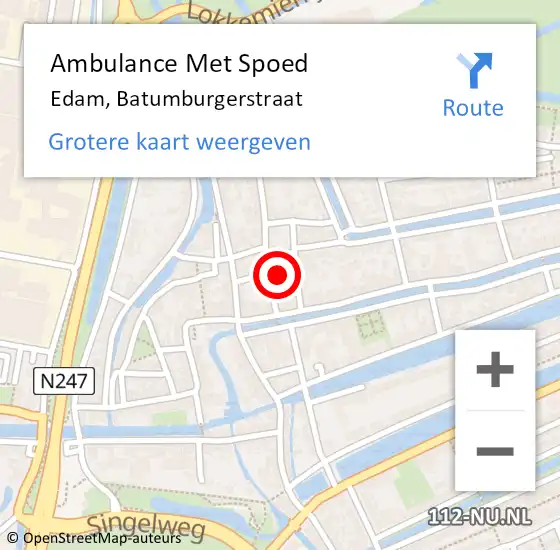 Locatie op kaart van de 112 melding: Ambulance Met Spoed Naar Edam, Batumburgerstraat op 7 juli 2014 14:45