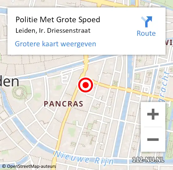 Locatie op kaart van de 112 melding: Politie Met Grote Spoed Naar Leiden, Ir. Driessenstraat op 6 februari 2022 17:31