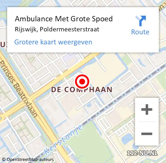 Locatie op kaart van de 112 melding: Ambulance Met Grote Spoed Naar Rijswijk, Poldermeesterstraat op 6 februari 2022 17:34