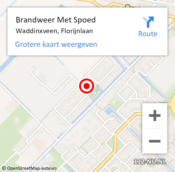 Locatie op kaart van de 112 melding: Brandweer Met Spoed Naar Waddinxveen, Florijnlaan op 6 februari 2022 17:44