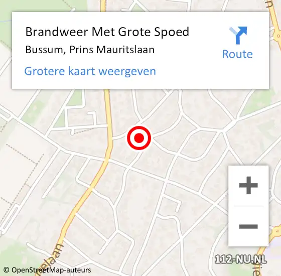 Locatie op kaart van de 112 melding: Brandweer Met Grote Spoed Naar Bussum, Prins Mauritslaan op 6 februari 2022 18:06