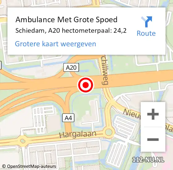 Locatie op kaart van de 112 melding: Ambulance Met Grote Spoed Naar Schiedam, A20 hectometerpaal: 24,2 op 6 februari 2022 18:10