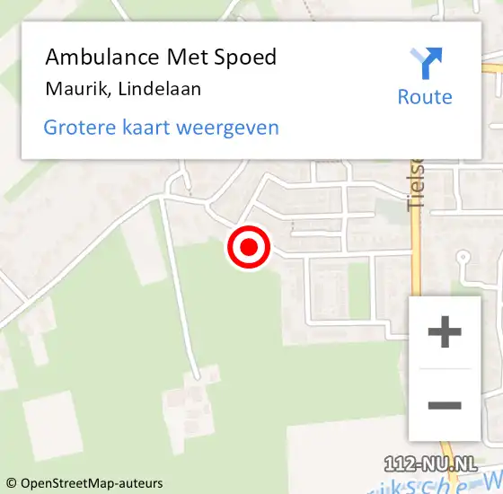 Locatie op kaart van de 112 melding: Ambulance Met Spoed Naar Maurik, Lindelaan op 6 februari 2022 18:24