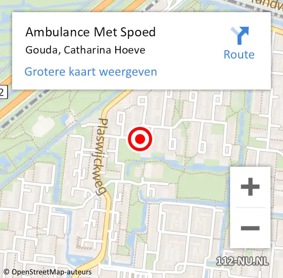 Locatie op kaart van de 112 melding: Ambulance Met Spoed Naar Gouda, Catharina Hoeve op 6 februari 2022 18:29