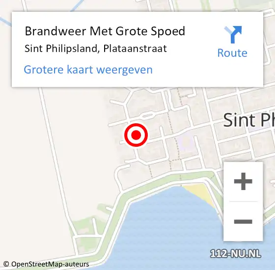 Locatie op kaart van de 112 melding: Brandweer Met Grote Spoed Naar Sint Philipsland, Plataanstraat op 6 februari 2022 18:30