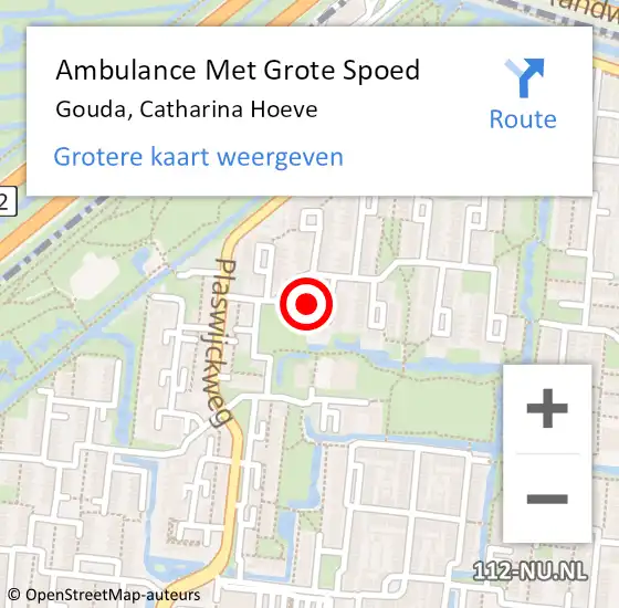 Locatie op kaart van de 112 melding: Ambulance Met Grote Spoed Naar Gouda, Catharina Hoeve op 6 februari 2022 18:32