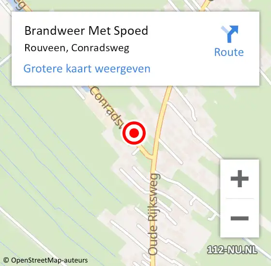 Locatie op kaart van de 112 melding: Brandweer Met Spoed Naar Rouveen, Conradsweg op 6 februari 2022 18:33
