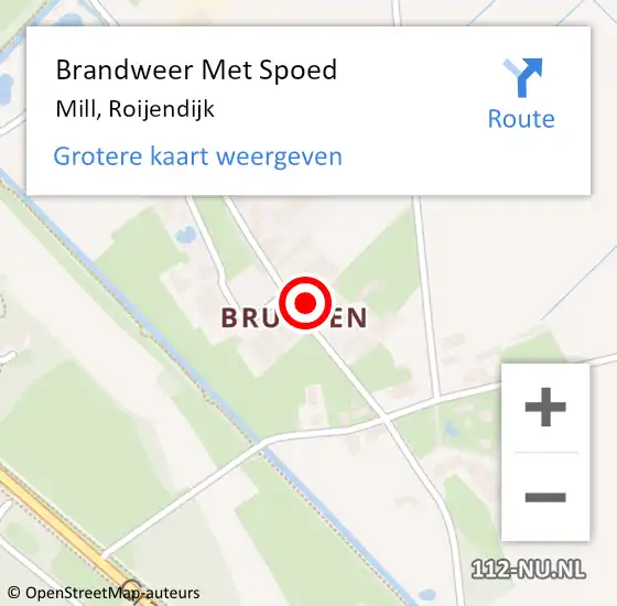 Locatie op kaart van de 112 melding: Brandweer Met Spoed Naar Mill, Roijendijk op 6 februari 2022 18:34