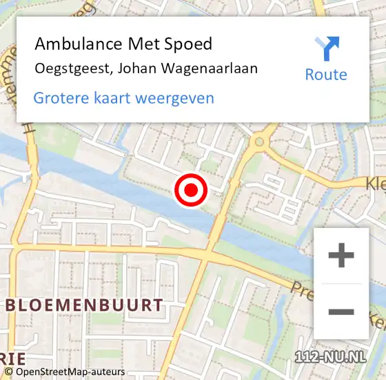 Locatie op kaart van de 112 melding: Ambulance Met Spoed Naar Oegstgeest, Johan Wagenaarlaan op 6 februari 2022 18:34