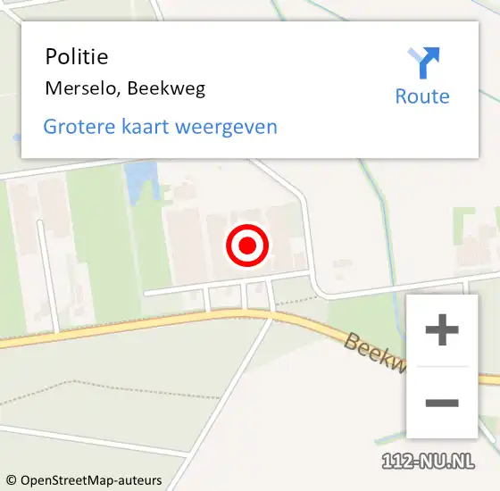 Locatie op kaart van de 112 melding: Politie Merselo, Beekweg op 6 februari 2022 18:40