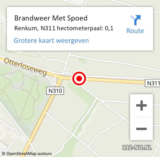 Locatie op kaart van de 112 melding: Brandweer Met Spoed Naar Arnhem, N311 hectometerpaal: 0,1 op 6 februari 2022 19:17