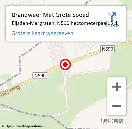 Locatie op kaart van de 112 melding: Brandweer Met Grote Spoed Naar Eijsden-Margraten, N590 hectometerpaal: 5,4 op 6 februari 2022 19:18