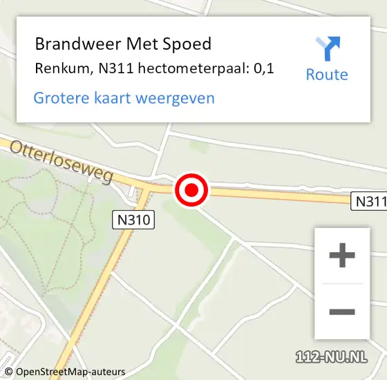 Locatie op kaart van de 112 melding: Brandweer Met Spoed Naar Arnhem, N311 hectometerpaal: 0,1 op 6 februari 2022 19:20
