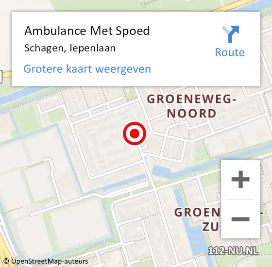 Locatie op kaart van de 112 melding: Ambulance Met Spoed Naar Schagen, Iepenlaan op 6 februari 2022 19:34