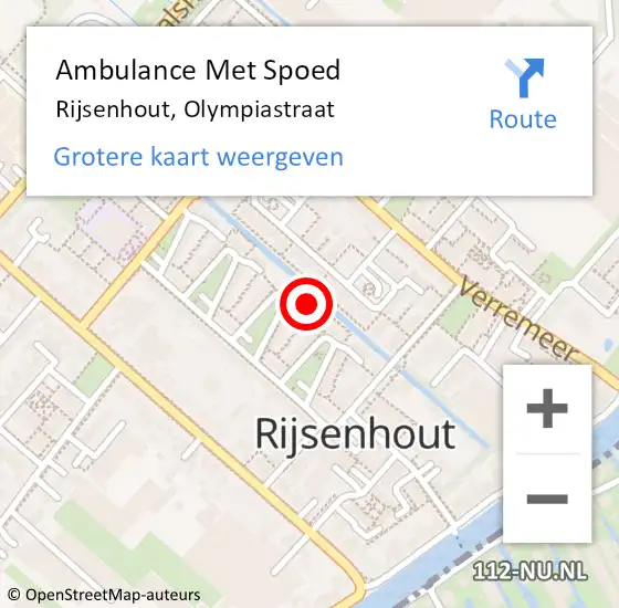 Locatie op kaart van de 112 melding: Ambulance Met Spoed Naar Rijsenhout, Olympiastraat op 6 februari 2022 19:59