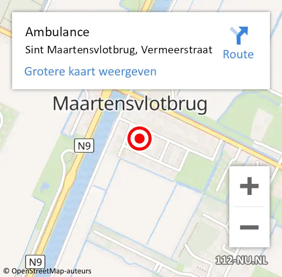 Locatie op kaart van de 112 melding: Ambulance Sint Maartensvlotbrug, Vermeerstraat op 6 februari 2022 20:23