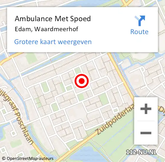 Locatie op kaart van de 112 melding: Ambulance Met Spoed Naar Edam, Waardmeerhof op 6 februari 2022 20:59