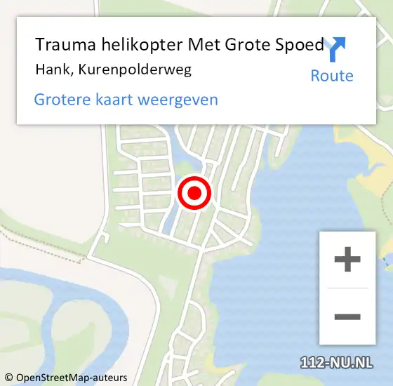 Locatie op kaart van de 112 melding: Trauma helikopter Met Grote Spoed Naar Hank, Kurenpolderweg op 6 februari 2022 21:04