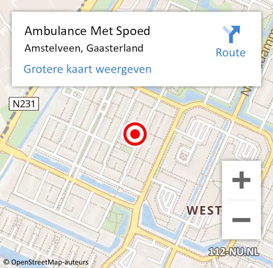 Locatie op kaart van de 112 melding: Ambulance Met Spoed Naar Amstelveen, Gaasterland op 6 februari 2022 21:06